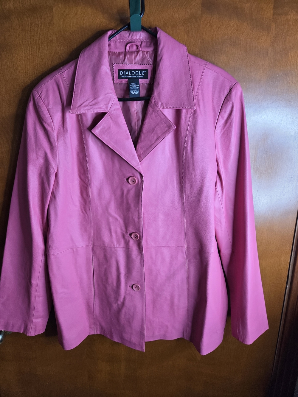 Dialogue Jacket Pink Leather Collar Buttons Pockets Lined Size Large Y2K Barbie